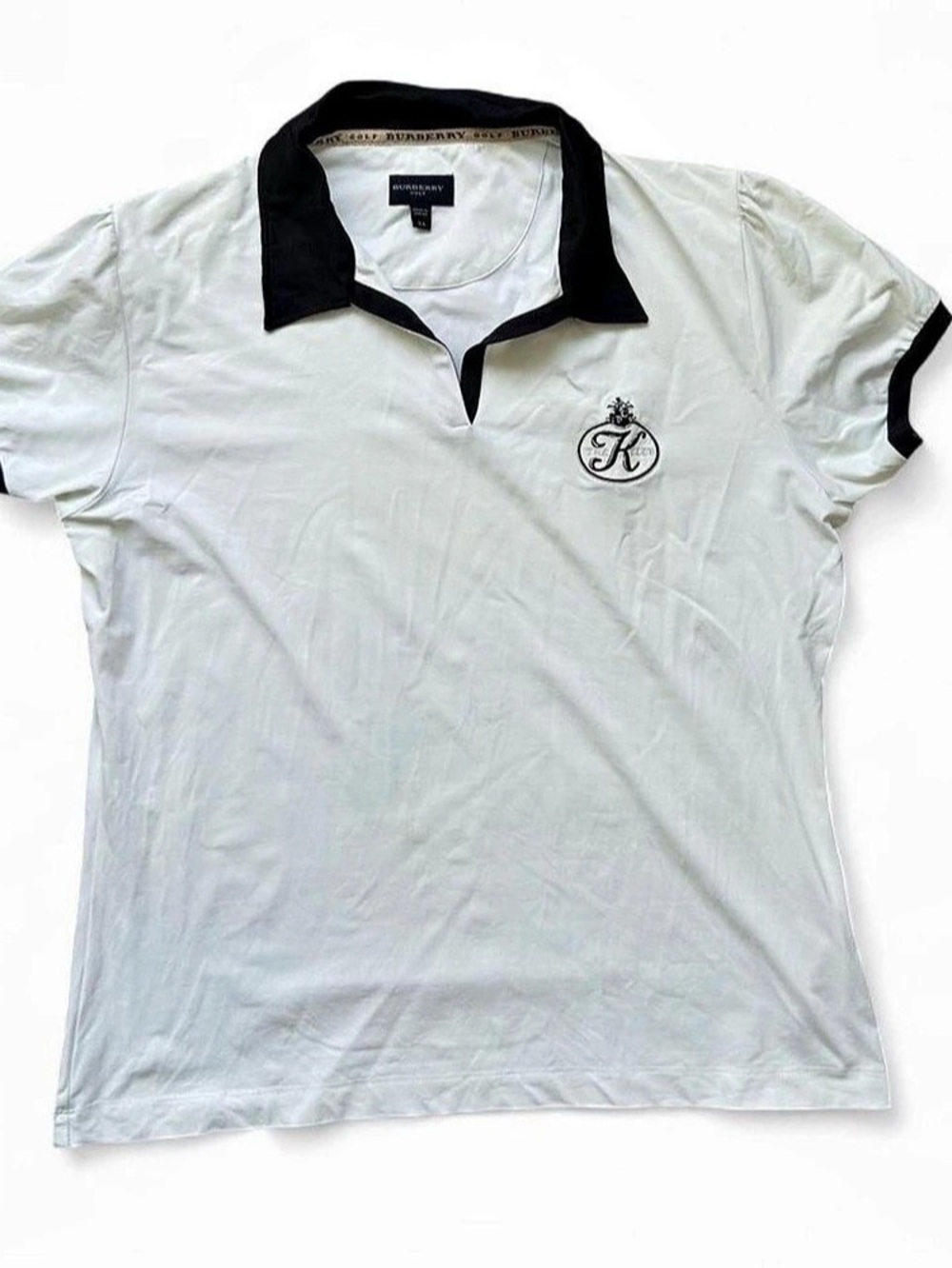 Burberry Golf Nova Check Collar Polo White & Black Womens XL